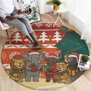 Zambia Christmas Round Carpet African Animals Tree Snowflakes and National Emblem - African Pride