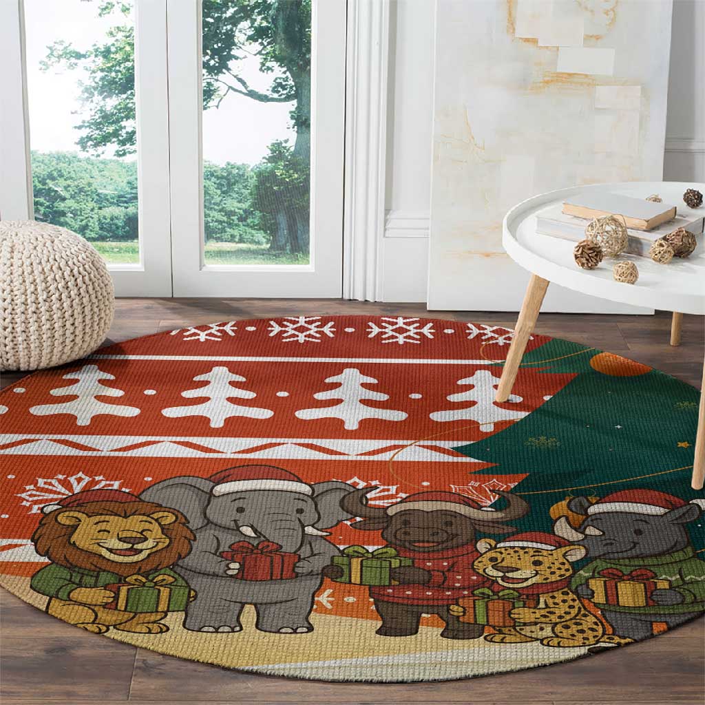 Zambia Christmas Round Carpet African Animals Tree Snowflakes and National Emblem - African Pride