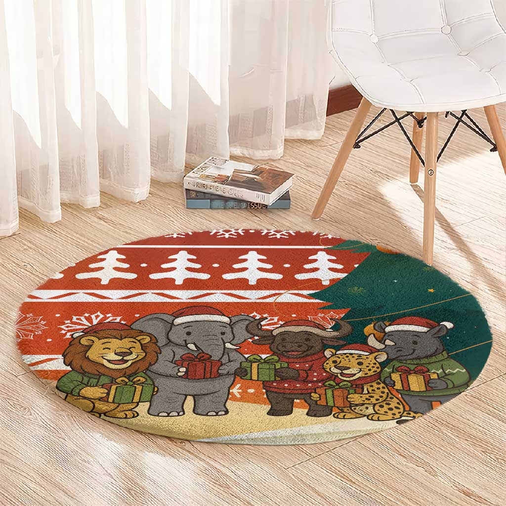 Zambia Christmas Round Carpet African Animals Tree Snowflakes and National Emblem - African Pride