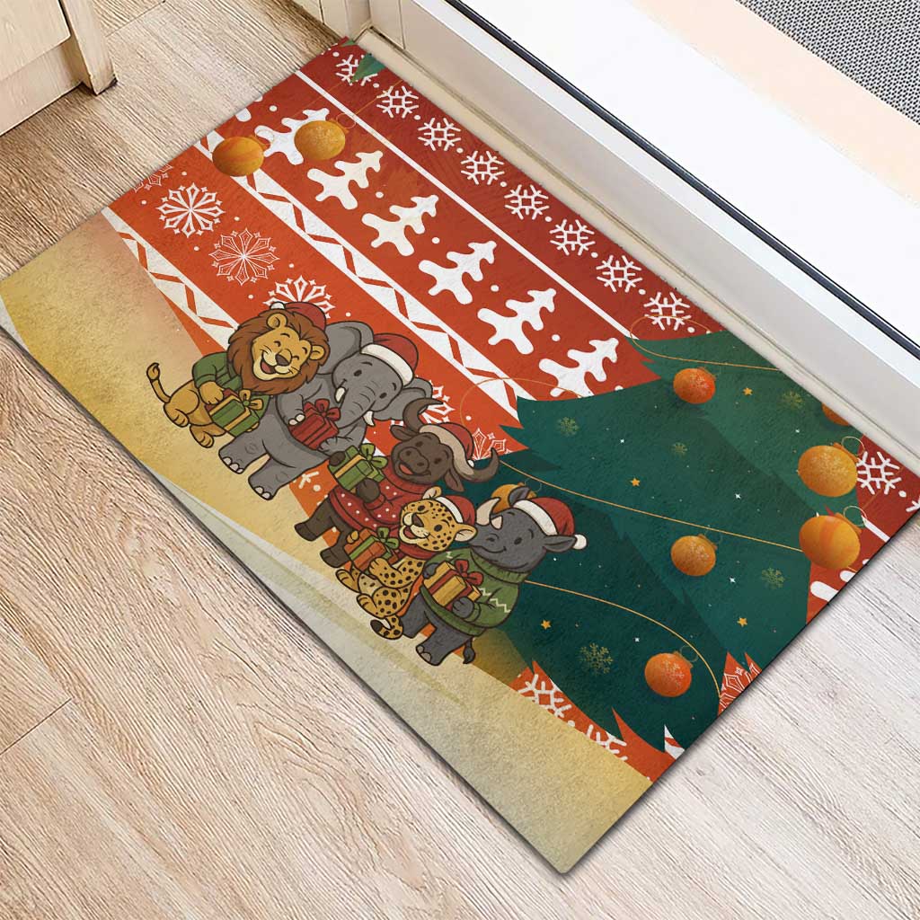 Zambia Christmas Rubber Doormat African Animals Tree Snowflakes and National Emblem - African Pride