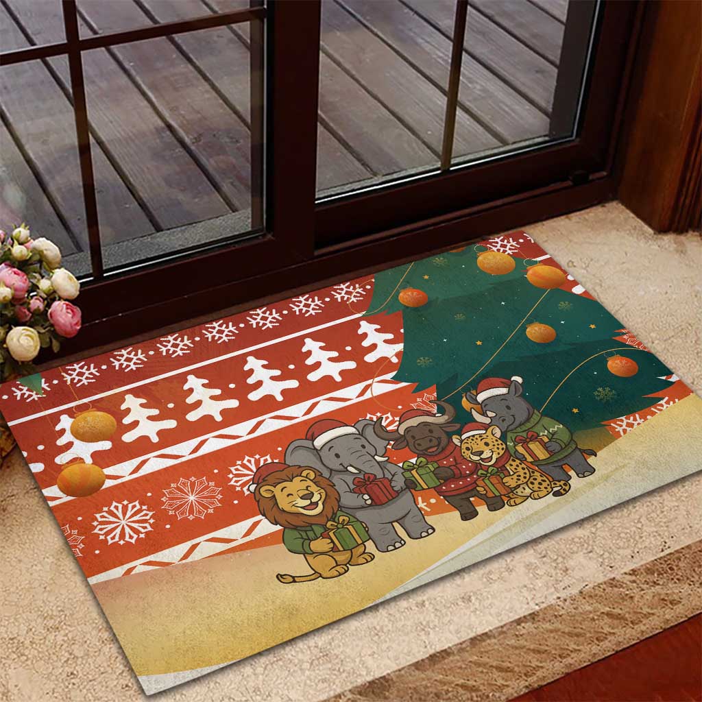 Zambia Christmas Rubber Doormat African Animals Tree Snowflakes and National Emblem - African Pride