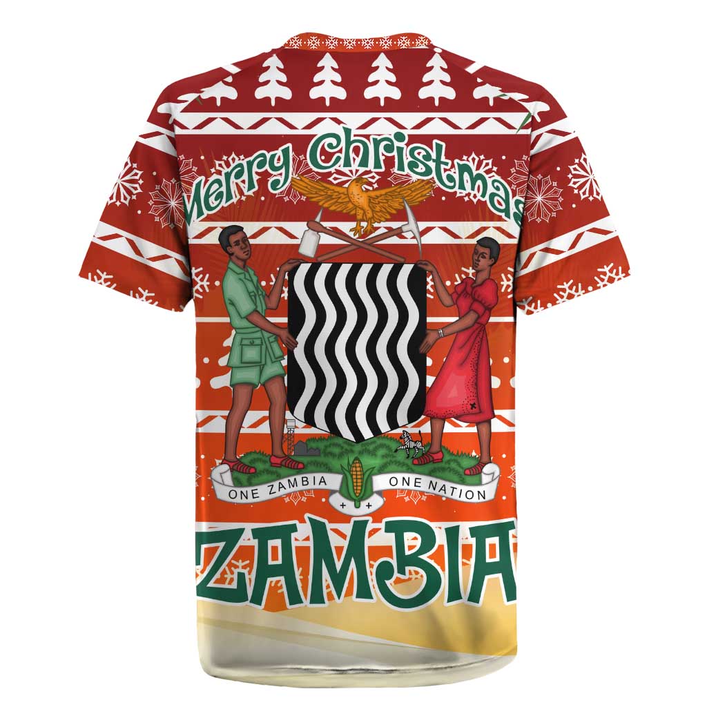 Zambia Christmas Rugby Jersey African Animals Tree Snowflakes and National Emblem - African Pride