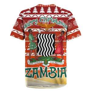 Zambia Christmas Rugby Jersey African Animals Tree Snowflakes and National Emblem - African Pride