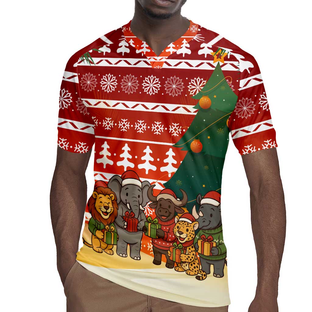 Zambia Christmas Rugby Jersey African Animals Tree Snowflakes and National Emblem - African Pride