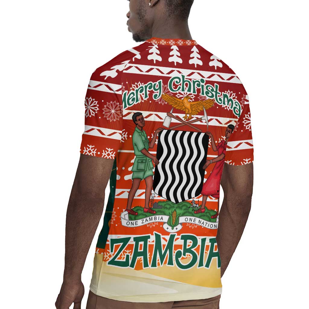 Zambia Christmas Rugby Jersey African Animals Tree Snowflakes and National Emblem - African Pride