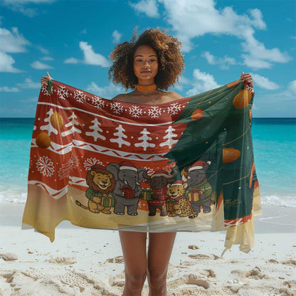 Zambia Christmas Sarong African Animals Tree Snowflakes and National Emblem - African Pride