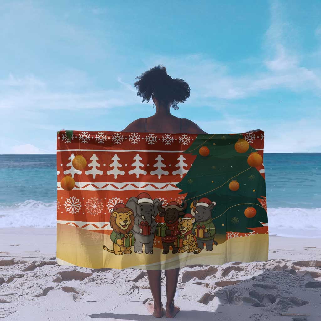 Zambia Christmas Sarong African Animals Tree Snowflakes and National Emblem - African Pride