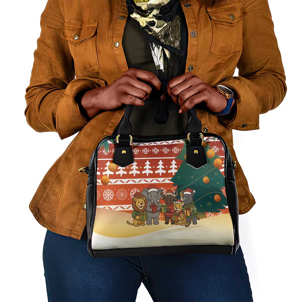 Zambia Christmas Shoulder Handbag African Animals Tree Snowflakes and National Emblem - African Pride