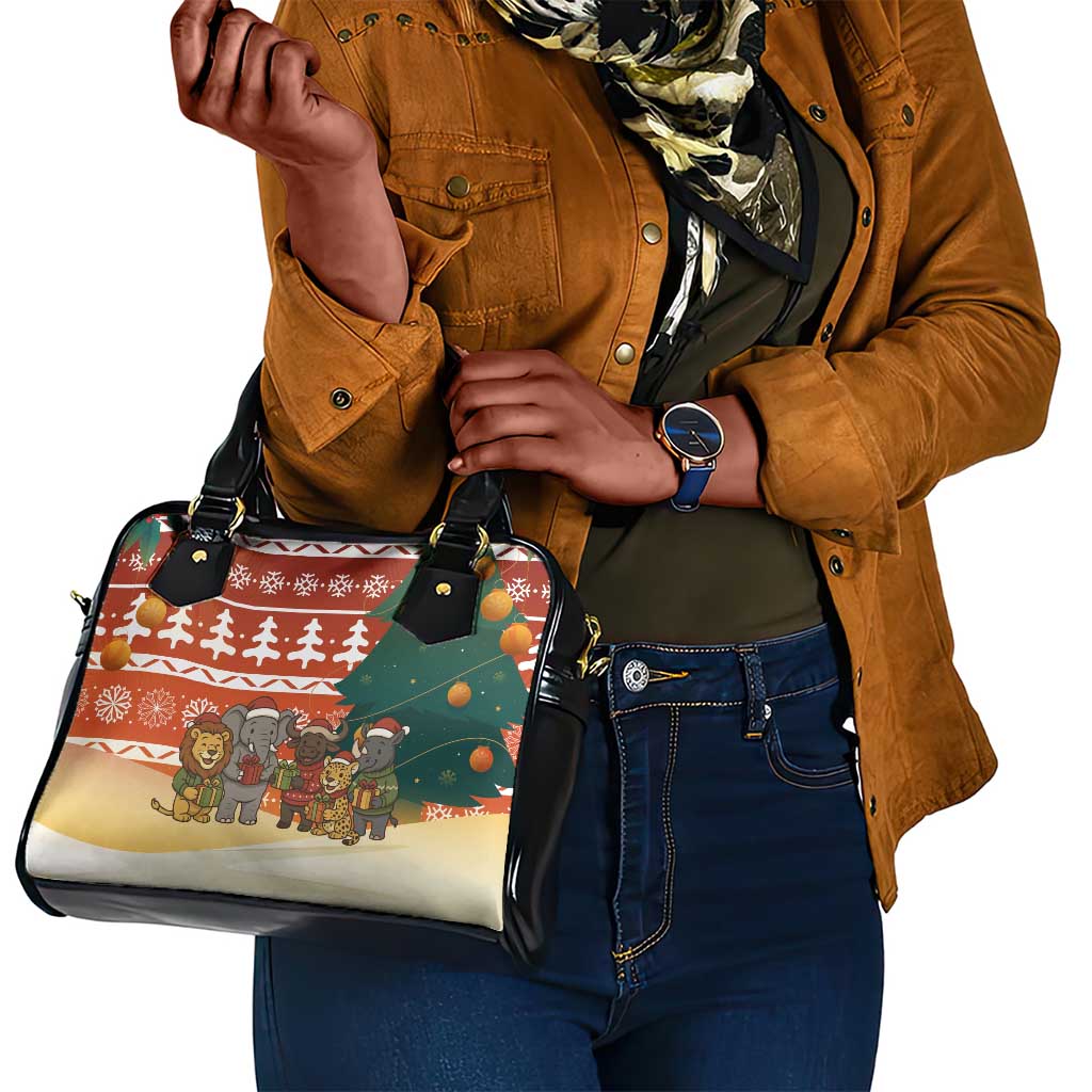 Zambia Christmas Shoulder Handbag African Animals Tree Snowflakes and National Emblem - African Pride