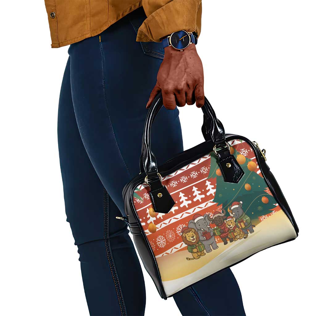 Zambia Christmas Shoulder Handbag African Animals Tree Snowflakes and National Emblem - African Pride