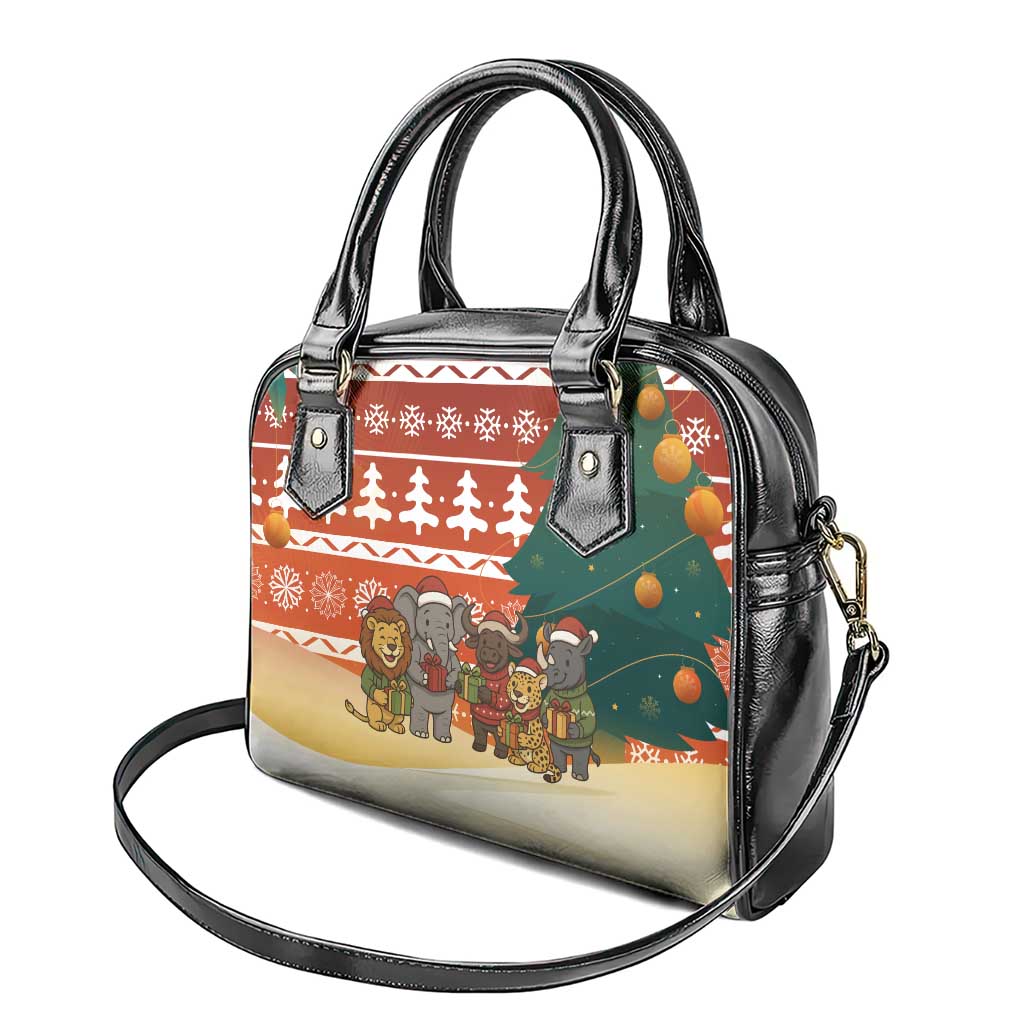 Zambia Christmas Shoulder Handbag African Animals Tree Snowflakes and National Emblem - African Pride