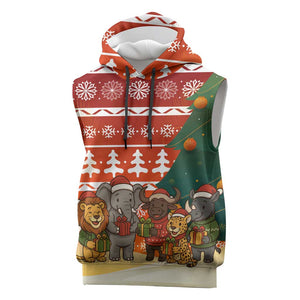 Zambia Christmas Sleeveless Hoodie African Animals Tree Snowflakes and National Emblem - African Pride