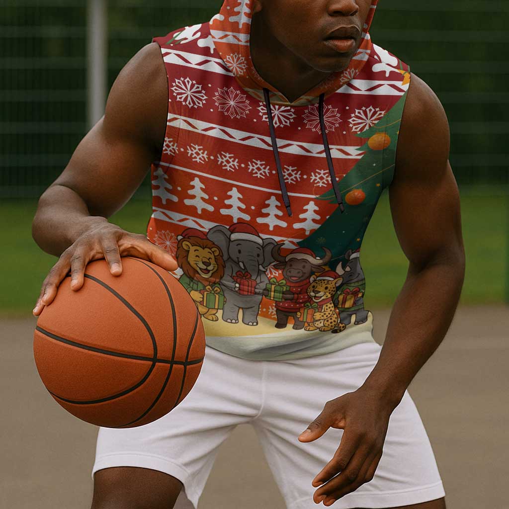 Zambia Christmas Sleeveless Hoodie African Animals Tree Snowflakes and National Emblem - African Pride