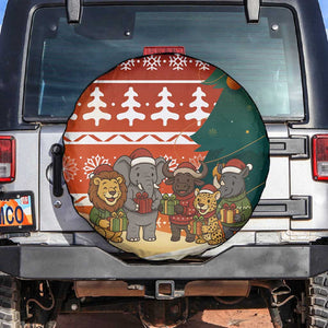 Zambia Christmas Spare Tire Cover African Animals Tree Snowflakes and National Emblem - African Pride