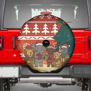 Zambia Christmas Spare Tire Cover African Animals Tree Snowflakes and National Emblem - African Pride