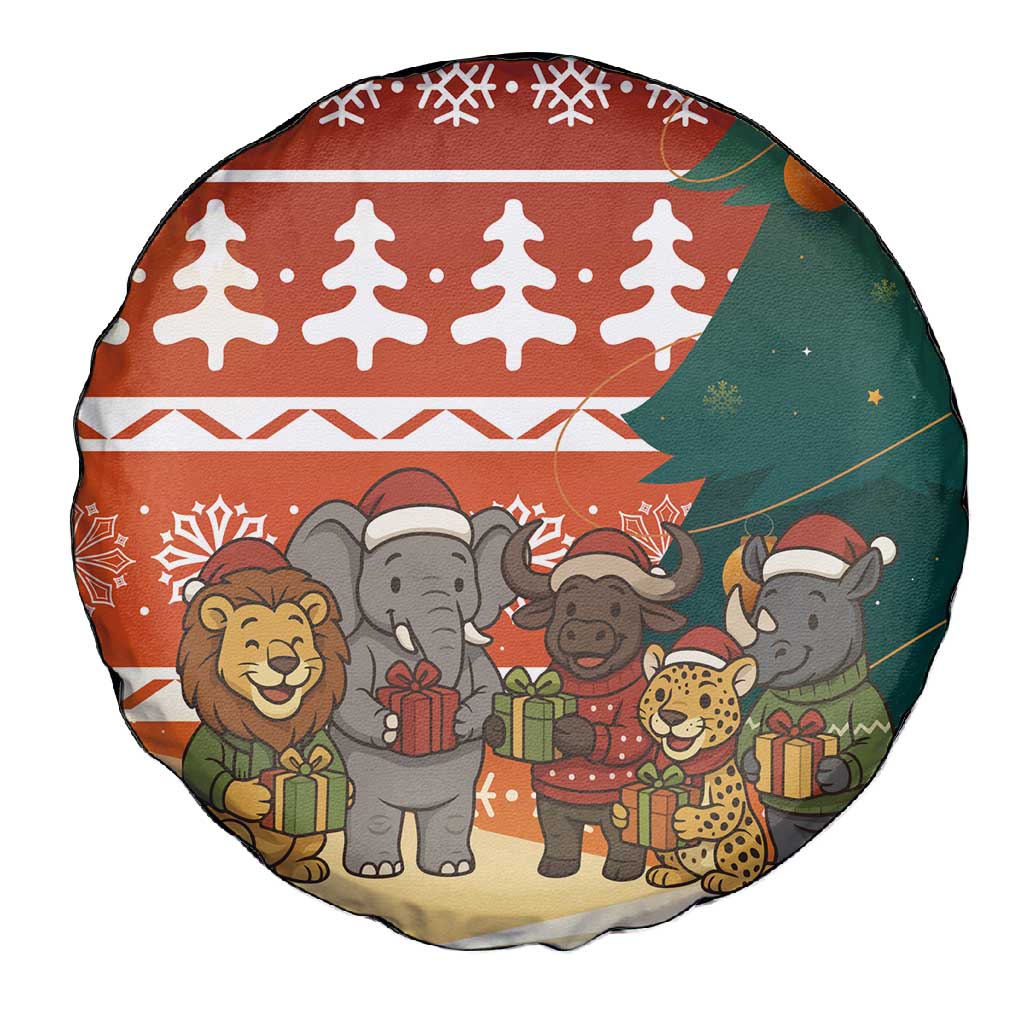 Zambia Christmas Spare Tire Cover African Animals Tree Snowflakes and National Emblem - African Pride