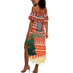 Zambia Christmas Summer Maxi Dress African Animals Tree Snowflakes and National Emblem - African Pride