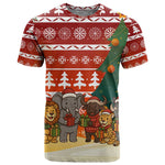 Zambia Christmas T shirt African Animals Tree Snowflakes and National Emblem - African Pride