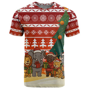 Zambia Christmas T shirt African Animals Tree Snowflakes and National Emblem - African Pride