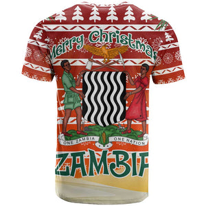 Zambia Christmas T shirt African Animals Tree Snowflakes and National Emblem - African Pride
