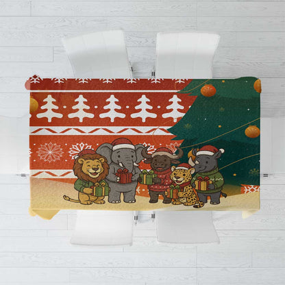 Zambia Christmas Tablecloth African Animals Tree Snowflakes and National Emblem - African Pride