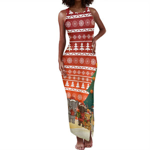 Zambia Christmas Tank Maxi Dress African Animals Tree Snowflakes and National Emblem - African Pride