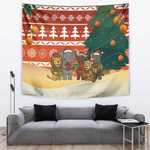 Zambia Christmas Tapestry African Animals Tree Snowflakes and National Emblem - African Pride