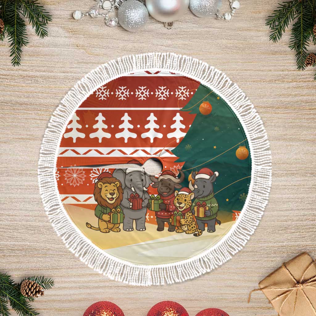 Zambia Christmas Tree Skirt African Animals Tree Snowflakes and National Emblem - African Pride