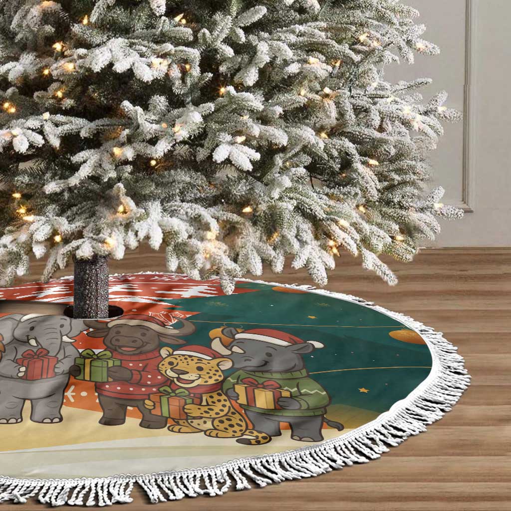 Zambia Christmas Tree Skirt African Animals Tree Snowflakes and National Emblem - African Pride