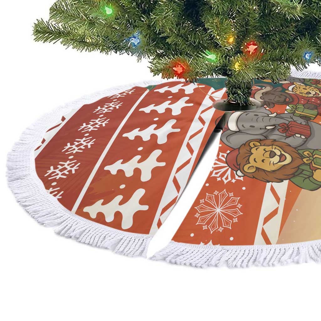 Zambia Christmas Tree Skirt African Animals Tree Snowflakes and National Emblem - African Pride