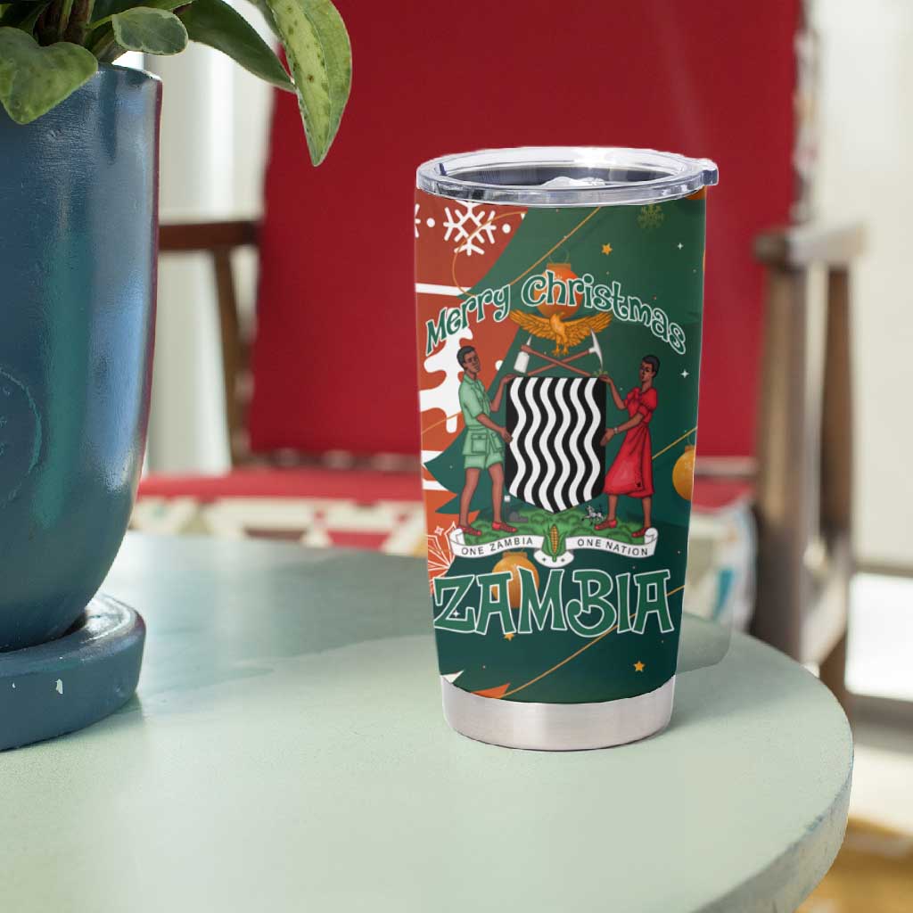 Zambia Christmas Tumbler Cup African Animals Tree Snowflakes and National Emblem - African Pride