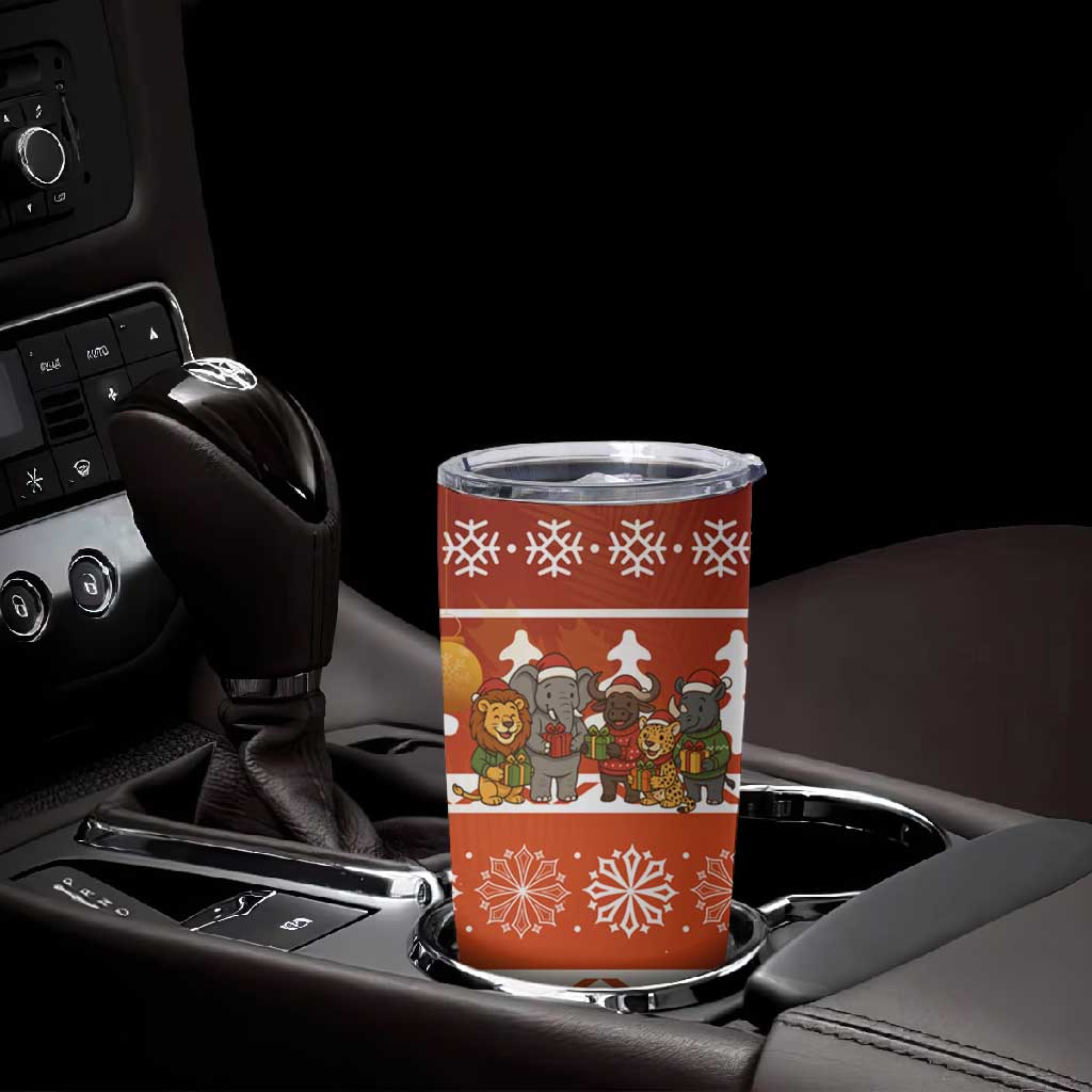 Zambia Christmas Tumbler Cup African Animals Tree Snowflakes and National Emblem - African Pride