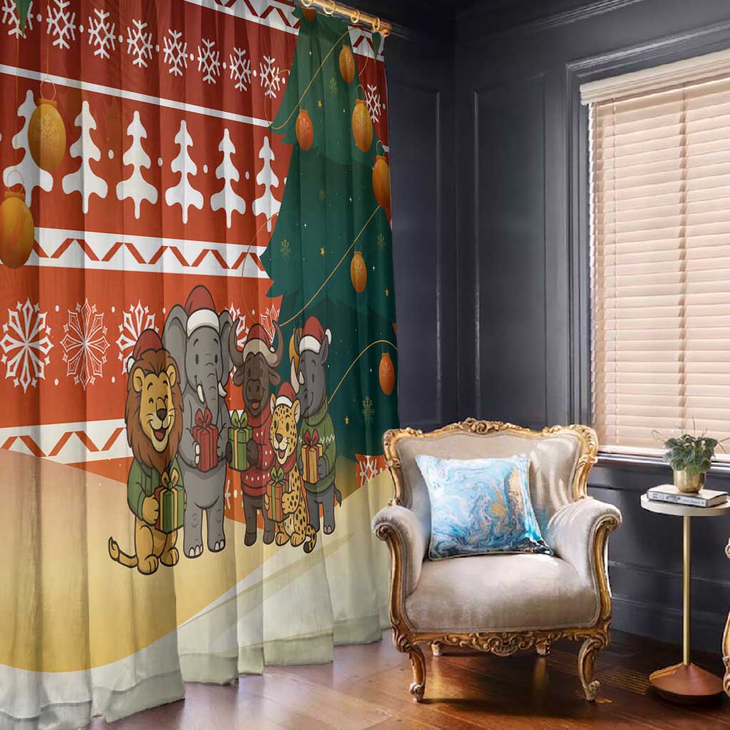 Zambia Christmas Window Curtain African Animals Tree Snowflakes and National Emblem - African Pride