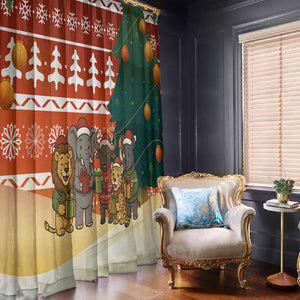 Zambia Christmas Window Curtain African Animals Tree Snowflakes and National Emblem - African Pride