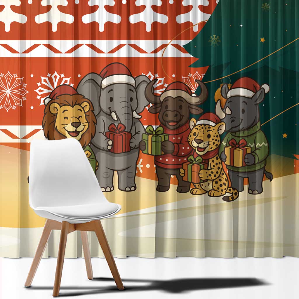 Zambia Christmas Window Curtain African Animals Tree Snowflakes and National Emblem - African Pride