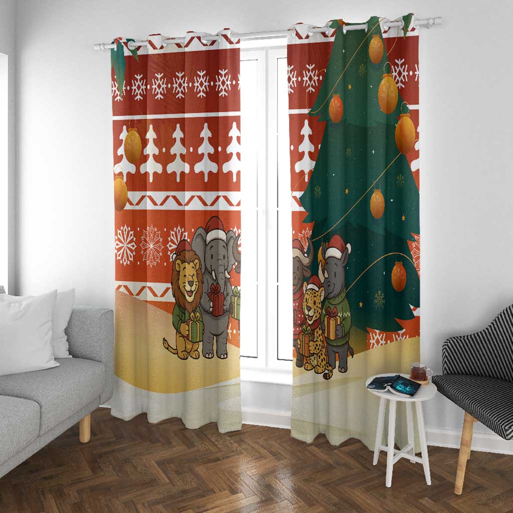 Zambia Christmas Window Curtain African Animals Tree Snowflakes and National Emblem - African Pride