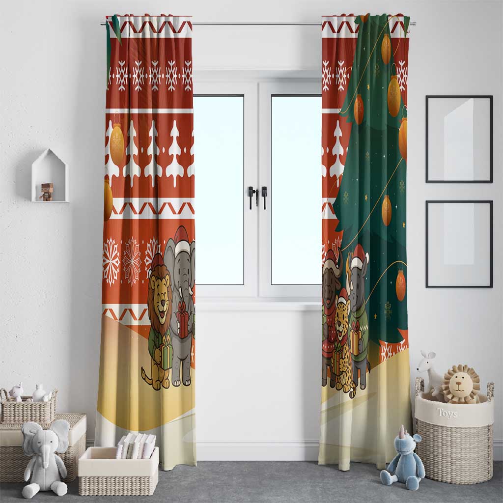 Zambia Christmas Window Curtain African Animals Tree Snowflakes and National Emblem - African Pride