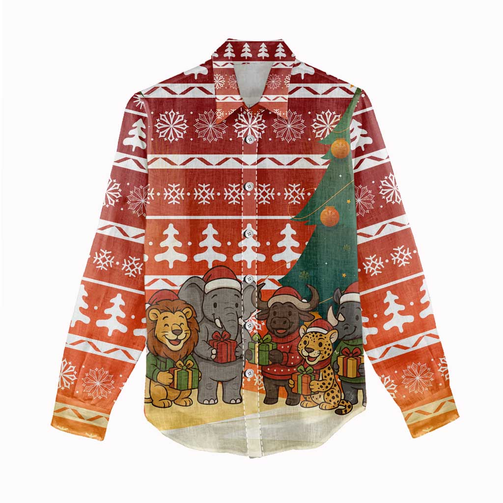 Zambia Christmas Women Casual Shirt African Animals Tree Snowflakes and National Emblem - African Pride