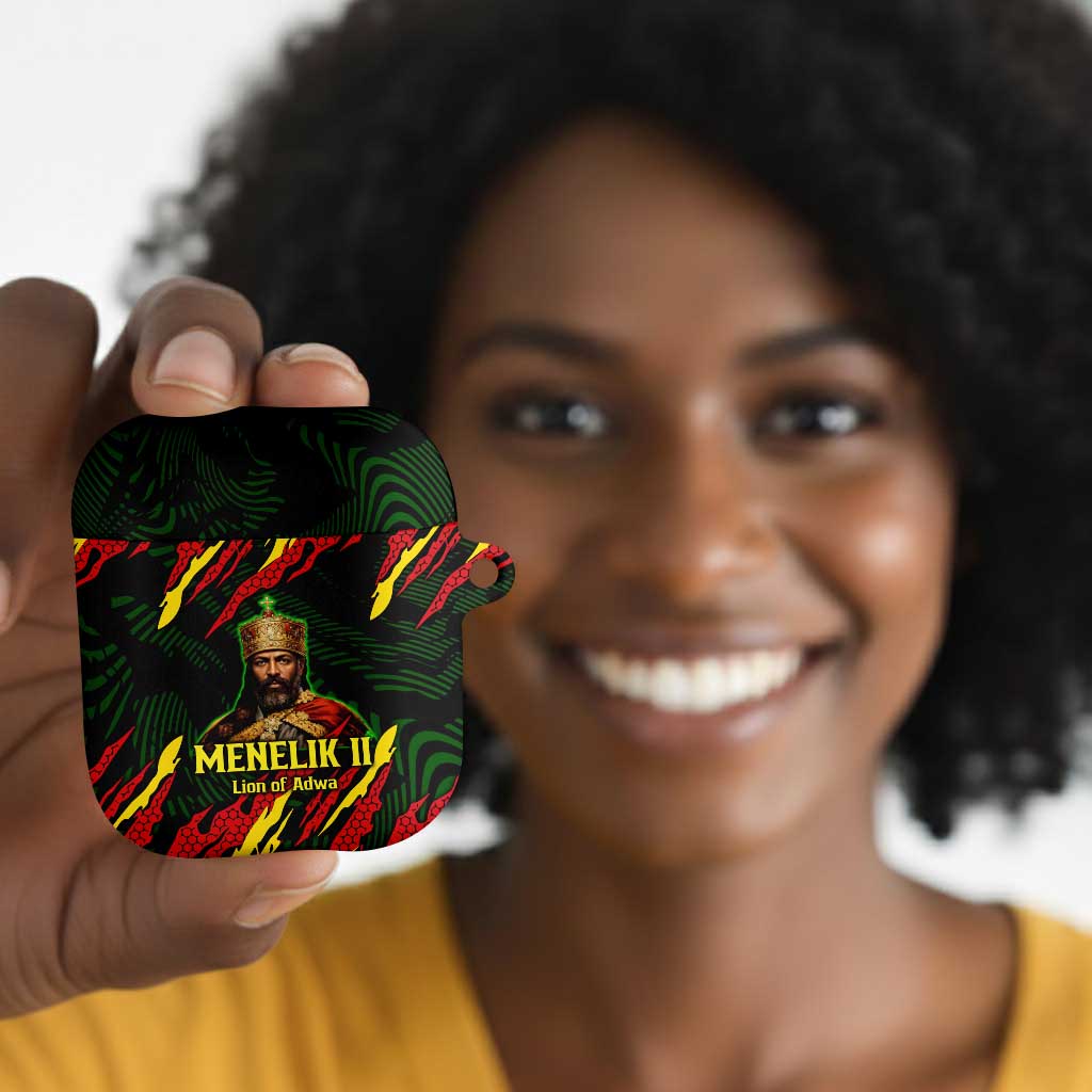 Menelik II AirPods Case with Lion of Adwa Title, Battle of Adwa 1896 Graphic and Bold Pan-African - African Pride
