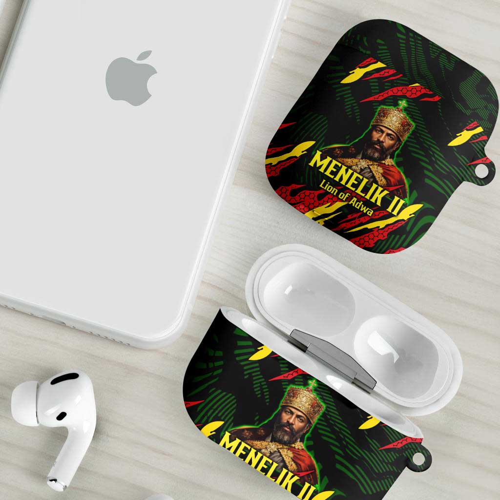 Menelik II AirPods Case with Lion of Adwa Title, Battle of Adwa 1896 Graphic and Bold Pan-African - African Pride