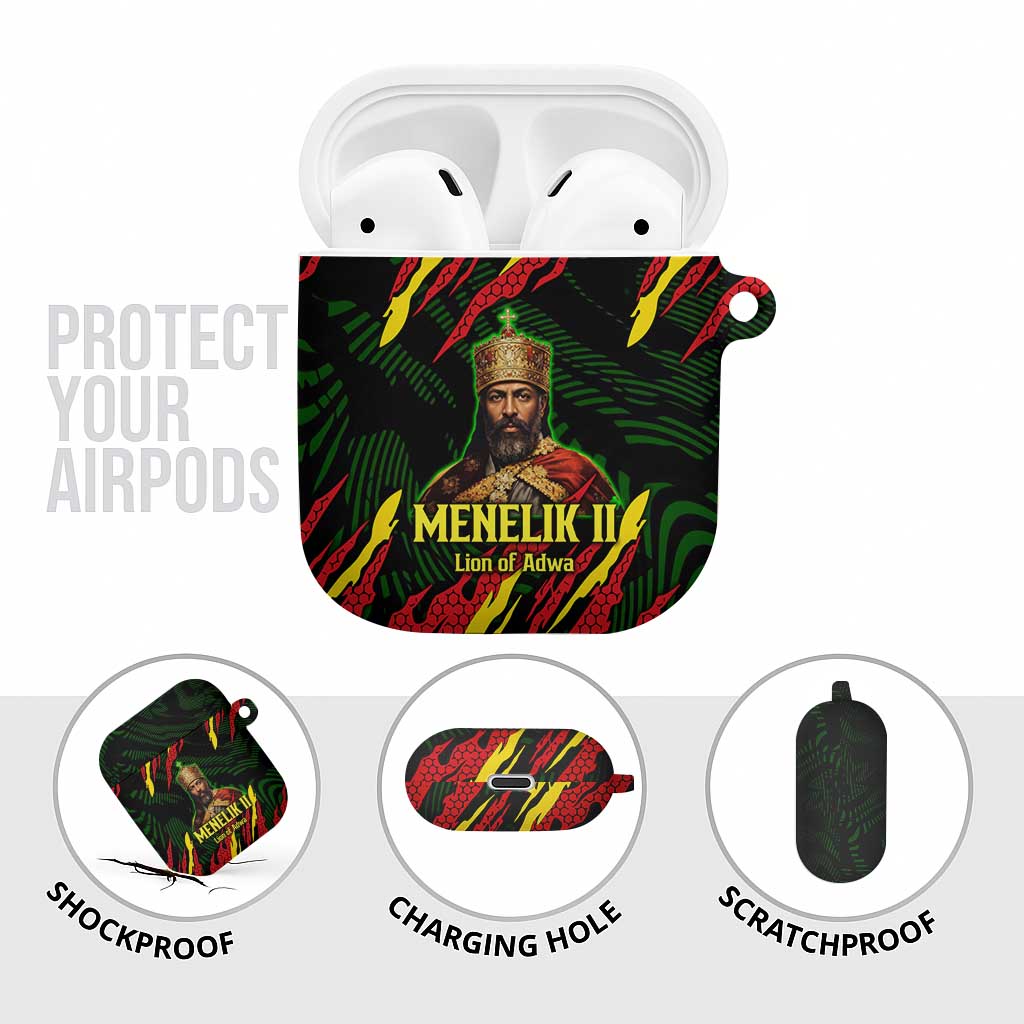 Menelik II AirPods Case with Lion of Adwa Title, Battle of Adwa 1896 Graphic and Bold Pan-African - African Pride