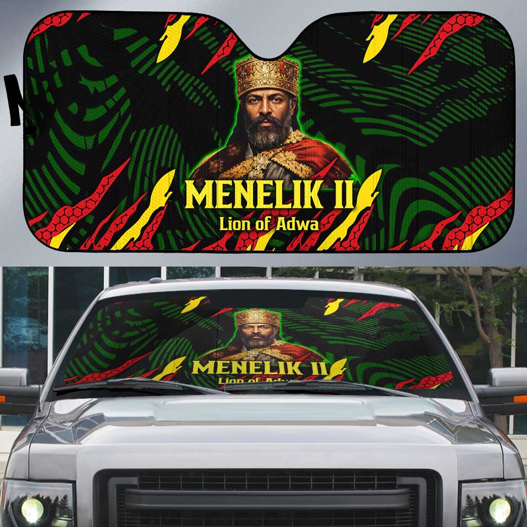 Menelik II Auto Sun Shade with Lion of Adwa Title, Battle of Adwa 1896 Graphic and Bold Pan-African - African Pride
