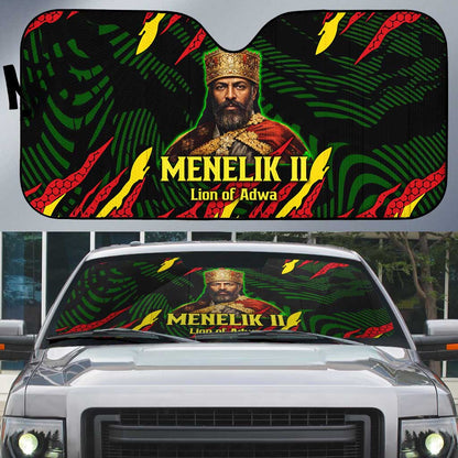 Menelik II Auto Sun Shade with Lion of Adwa Title, Battle of Adwa 1896 Graphic and Bold Pan-African - African Pride
