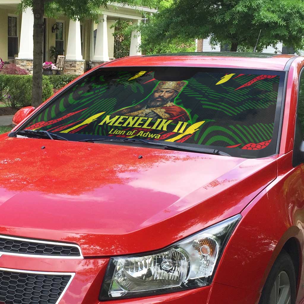 Menelik II Auto Sun Shade with Lion of Adwa Title, Battle of Adwa 1896 Graphic and Bold Pan-African - African Pride