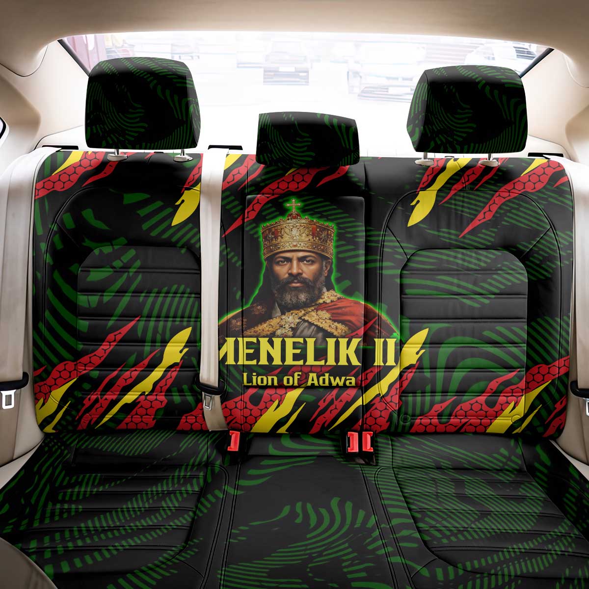 Menelik II Back Car Seat Cover with Lion of Adwa Title, Battle of Adwa 1896 Graphic and Bold Pan-African - African Pride