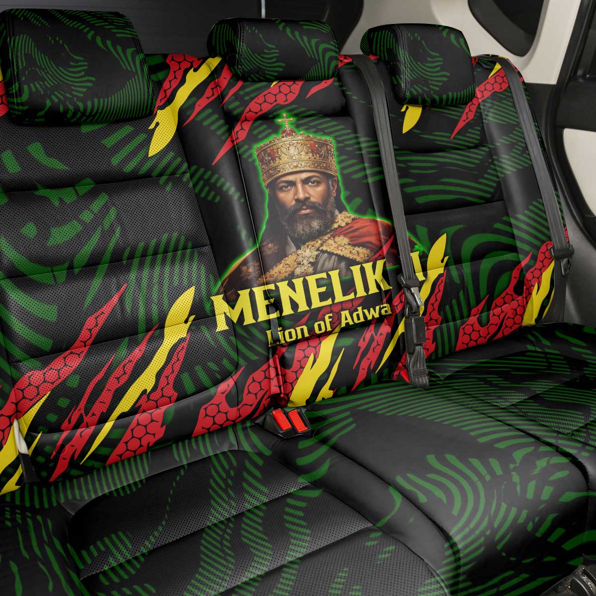Menelik II Back Car Seat Cover with Lion of Adwa Title, Battle of Adwa 1896 Graphic and Bold Pan-African - African Pride