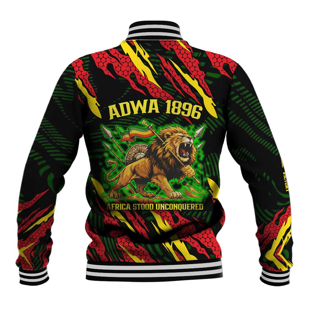Menelik II Baseball Jacket with Lion of Adwa Title, Battle of Adwa 1896 Graphic and Bold Pan-African - African Pride