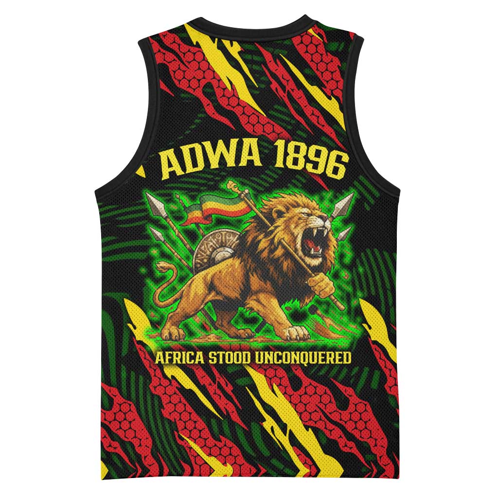 Menelik II Basketball Jersey with Lion of Adwa Title, Battle of Adwa 1896 Graphic and Bold Pan-African - African Pride