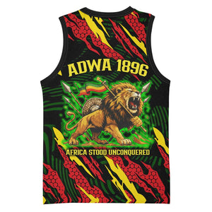 Menelik II Basketball Jersey with Lion of Adwa Title, Battle of Adwa 1896 Graphic and Bold Pan-African - African Pride