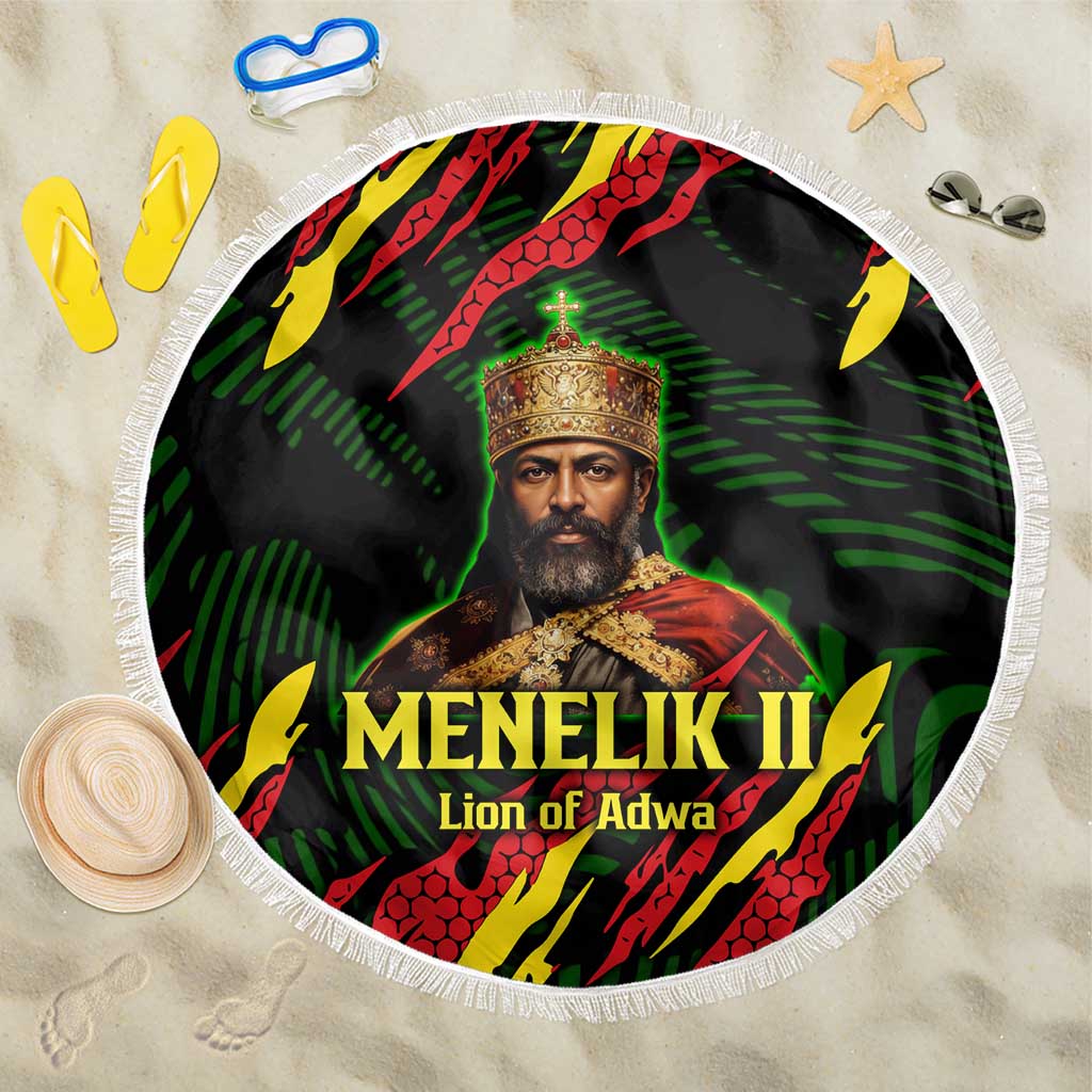 Menelik II Beach Blanket with Lion of Adwa Title, Battle of Adwa 1896 Graphic and Bold Pan-African - African Pride